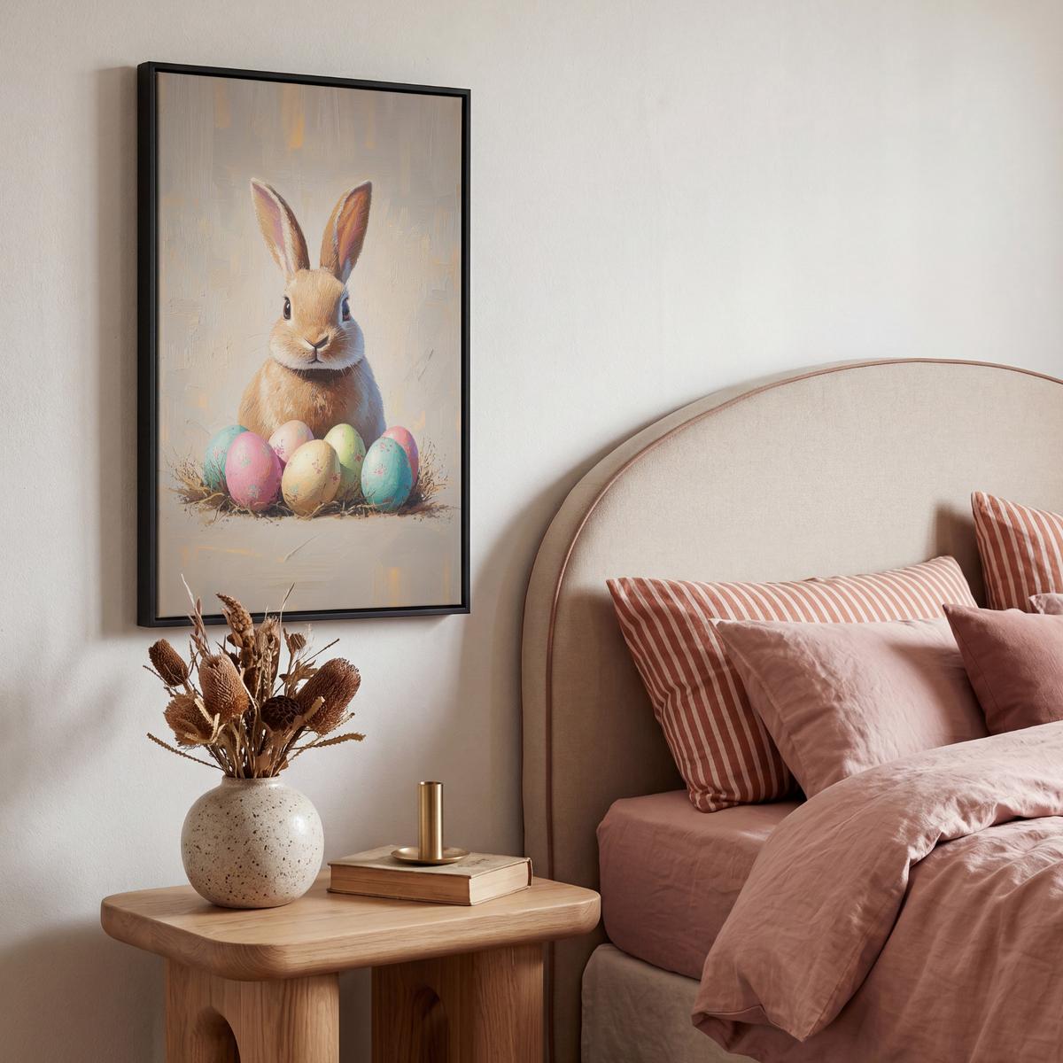 LEINWAND Bilder mit Rahmen - Osterhase - Pastell - Eier - 40x60 - Beige, Textil (40/60cm) - MuchoWow