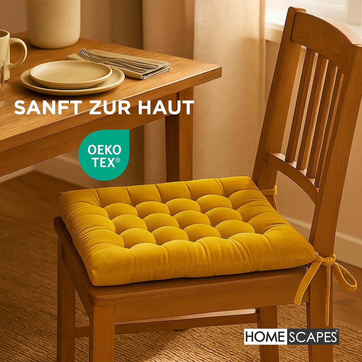 STUHLKISSEN Samt 4er-Set senfgelb 40/40/5 cm - Gelb, Textil (40/40/5cm) - Homescapes
