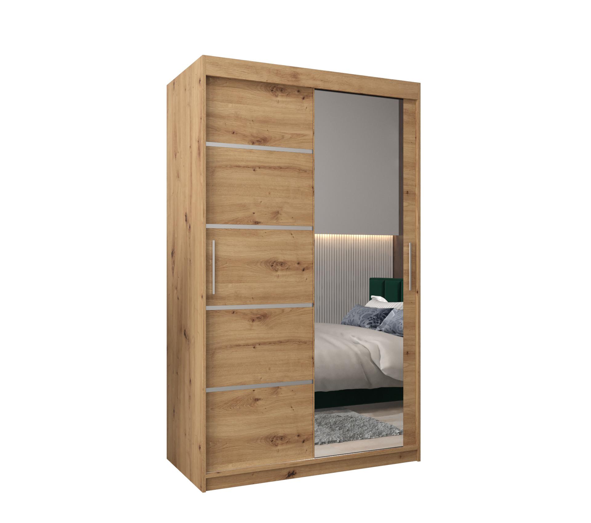 SCHWEBETÜRENSCHRANK 200/120/62 2-türig - Silberfarben/Eiche Artisan, Holz/Kunststoff (120/200/62cm) - MÖBEL KRYSPOL