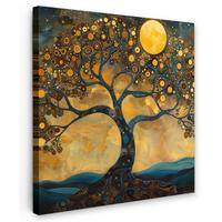 LEINWANDBILD Baum - Mond - Blumen - Gold - Kunst Deko Wohnzimmer 20x20 cm - Orange, Textil (20/20cm) - MuchoWow