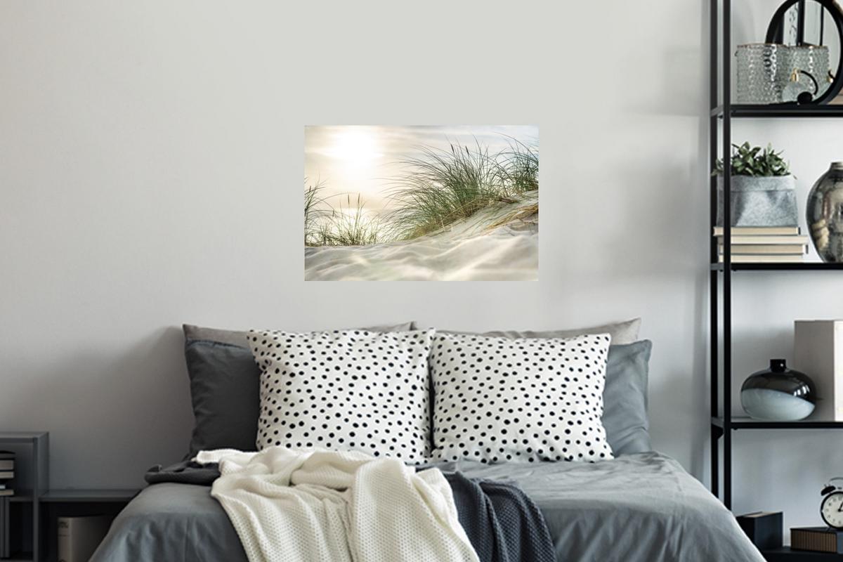 WANDTATTOO Dünen mit Strandhafer in der Sonne des Nationalparks Schleswig-Holsteinisches Wattenmeer Deko Wohnzimmer 60x40 cm - Creme, Kunststoff (60/40/0.1cm) - MuchoWow