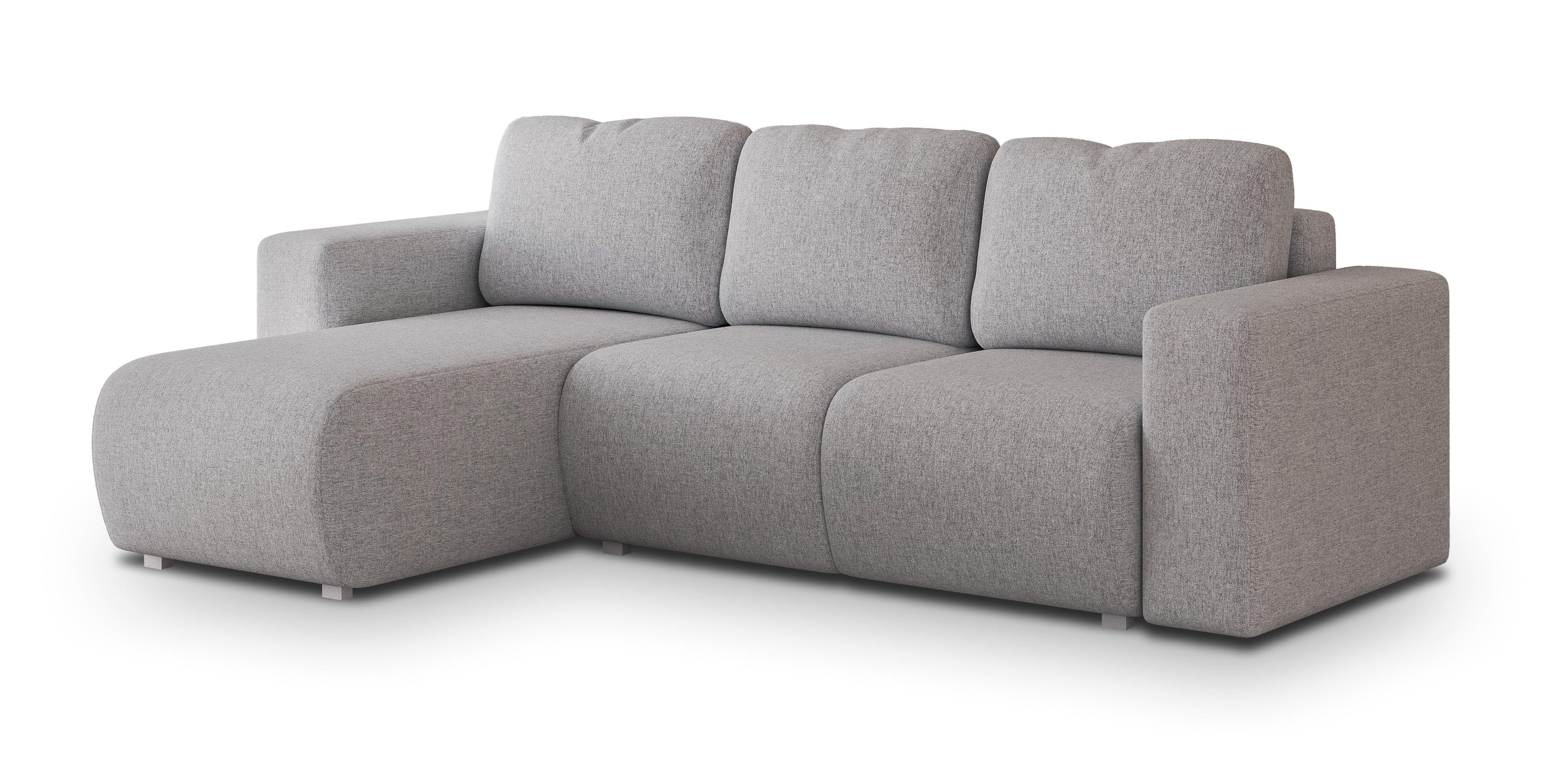 ECKSOFA RINOVA Hellgrau Geflochtener Stoff mit Schlaffunktion - Hellgrau, Holz (250/143cm) - MASSENO