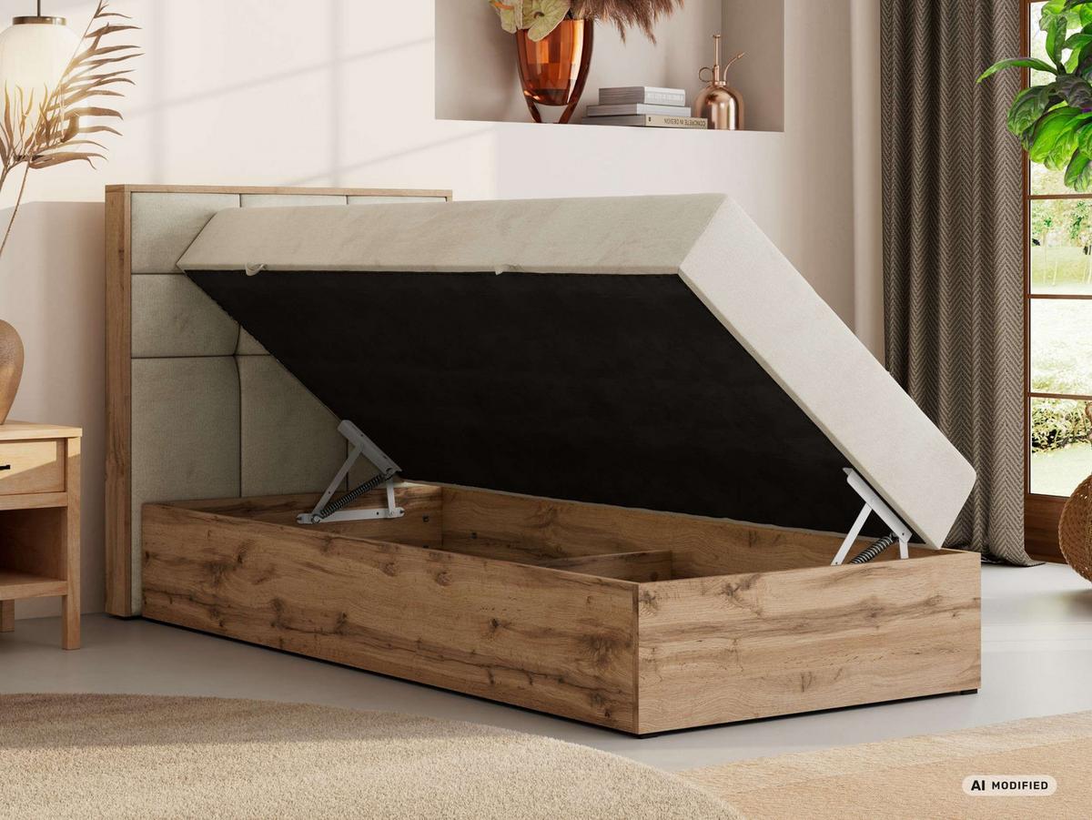 BOXBETT ALBERO 1 90/200 - Beige Velvet - Topper T25 - H4 - Links - Beige/Schwarz, Kunststoff/Textil (90/200cm) - MKS