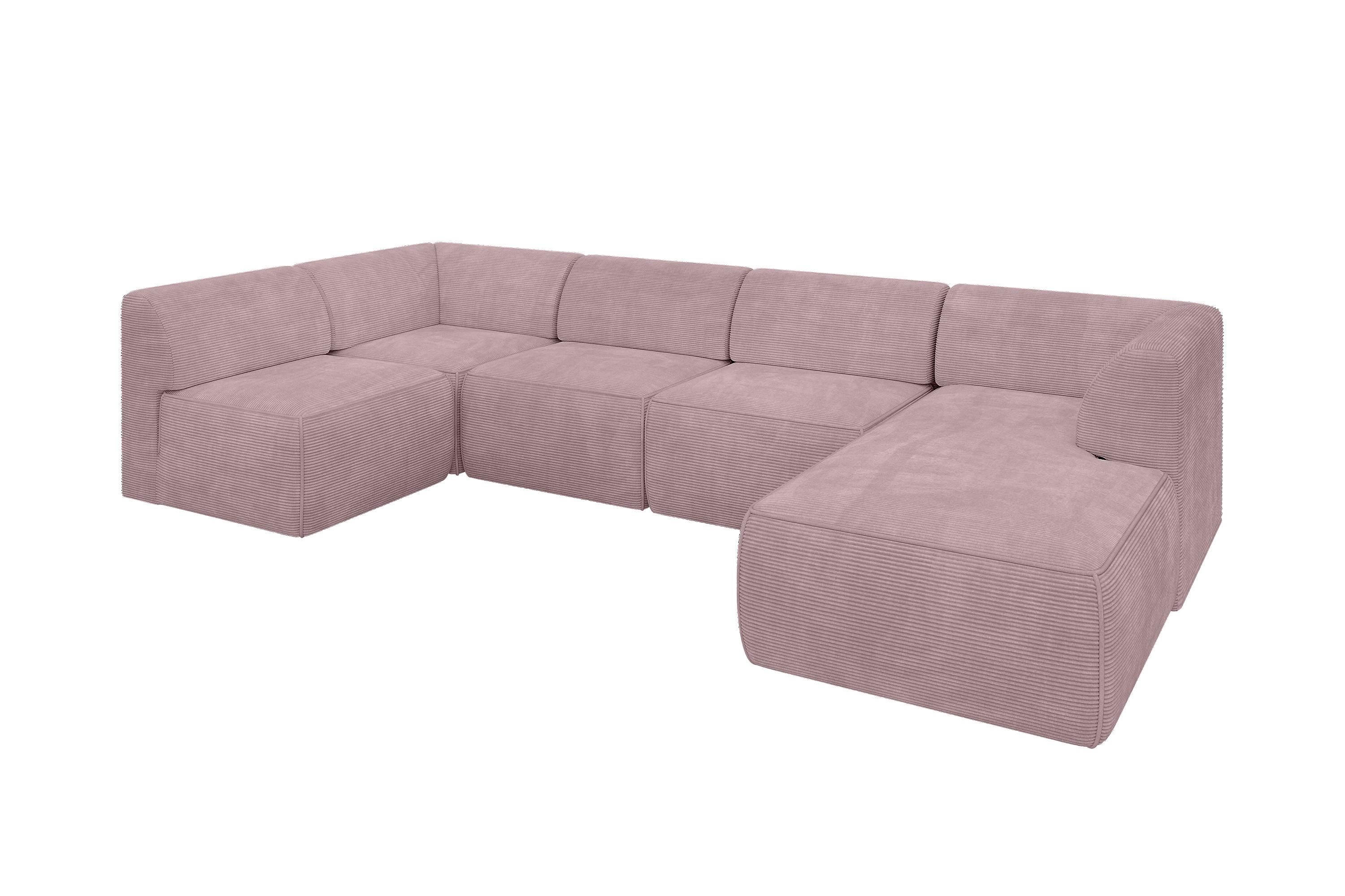 WOHNLANDSCHAFT Ottomane Rechts MOVO-L 345x180x78 cm Rosa Cord - Rosa, Holzwerkstoff/Kunststoff (180/78/345cm) - ALTDECOR