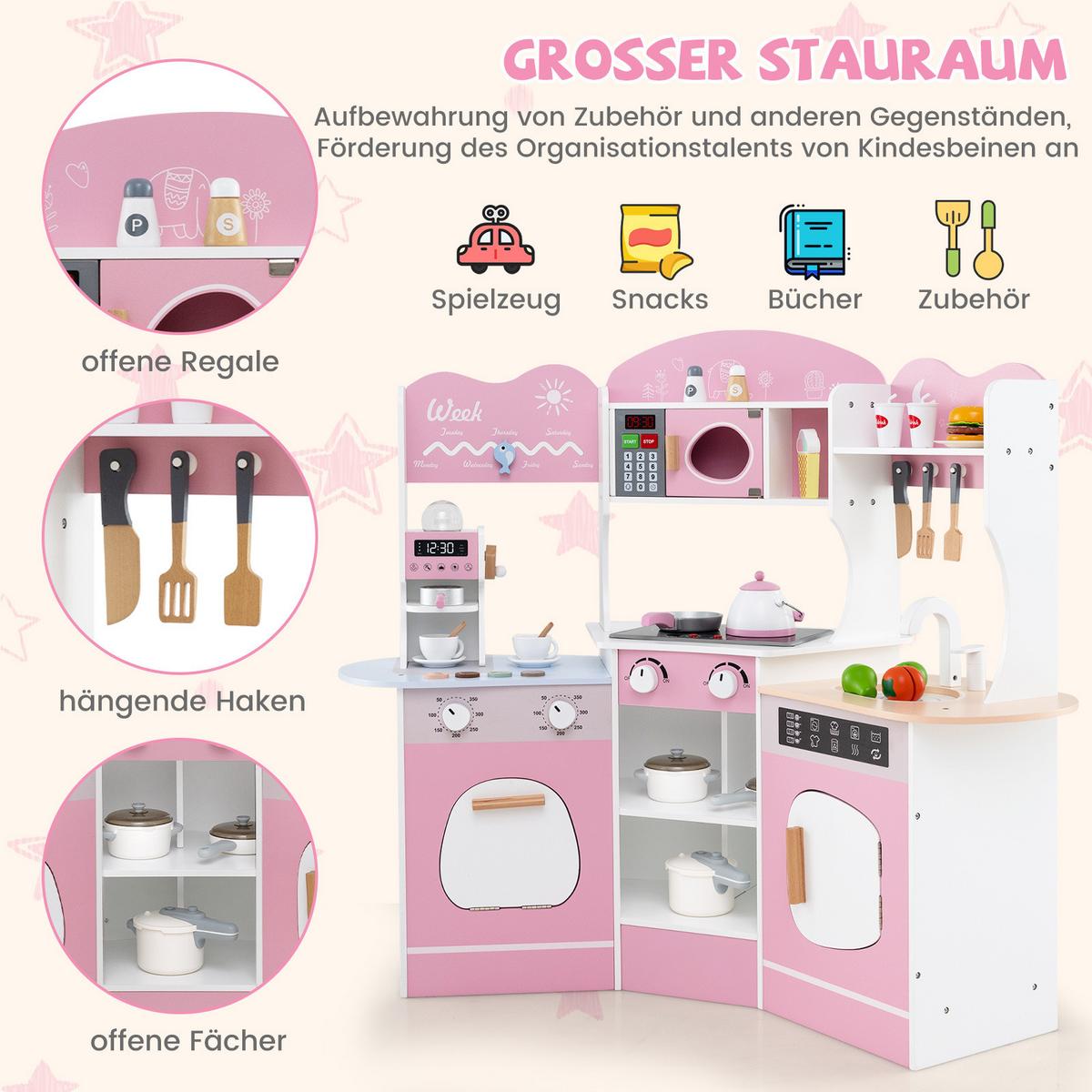 ECK-SPIELKÜCHE Pink - Pink, Holzwerkstoff (105/95/30cm) - COSTWAY