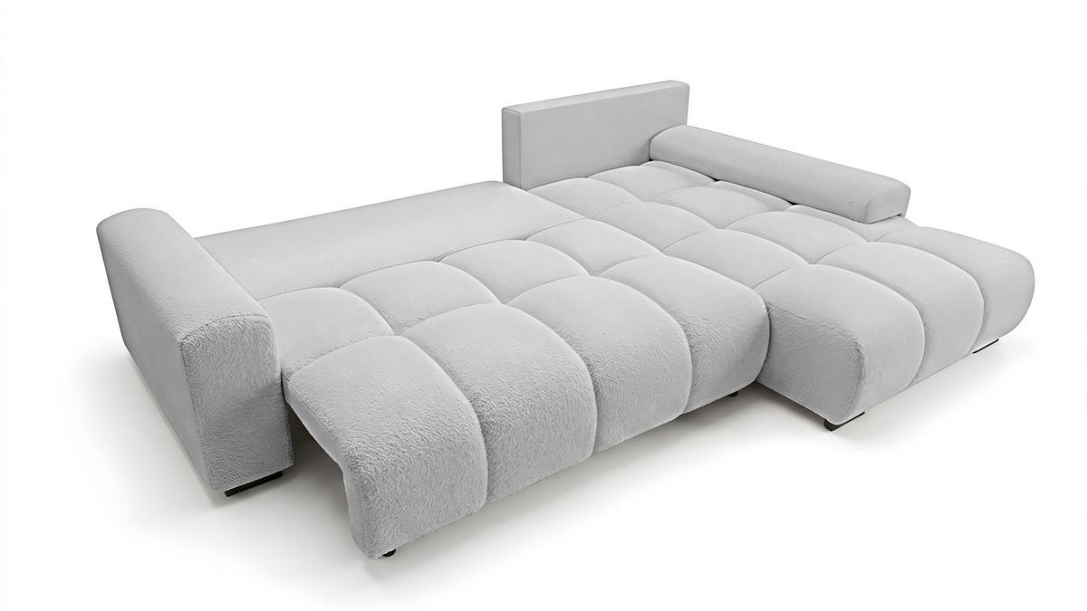 ECKSOFA Ovia mit Bettkasten und Schlaffunktion, Bouclé-Stoff in L-Form - Hellgrau, Textil (270/185cm)
