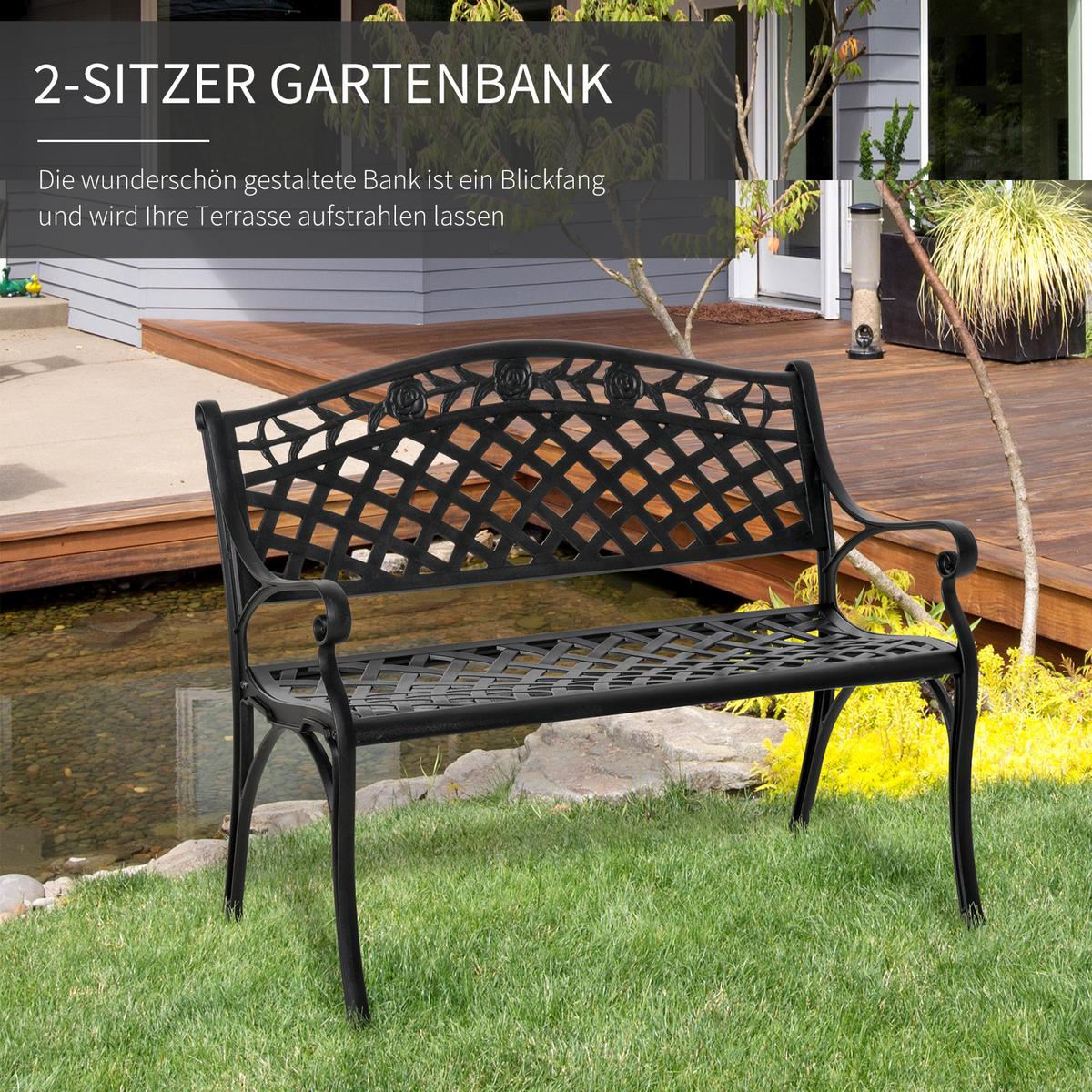 METALLBANK, 102,5 x 61 x 84 cm, Aluminum, Schwarz - Schwarz, Metall (61/84/102.5cm) - Outsunny
