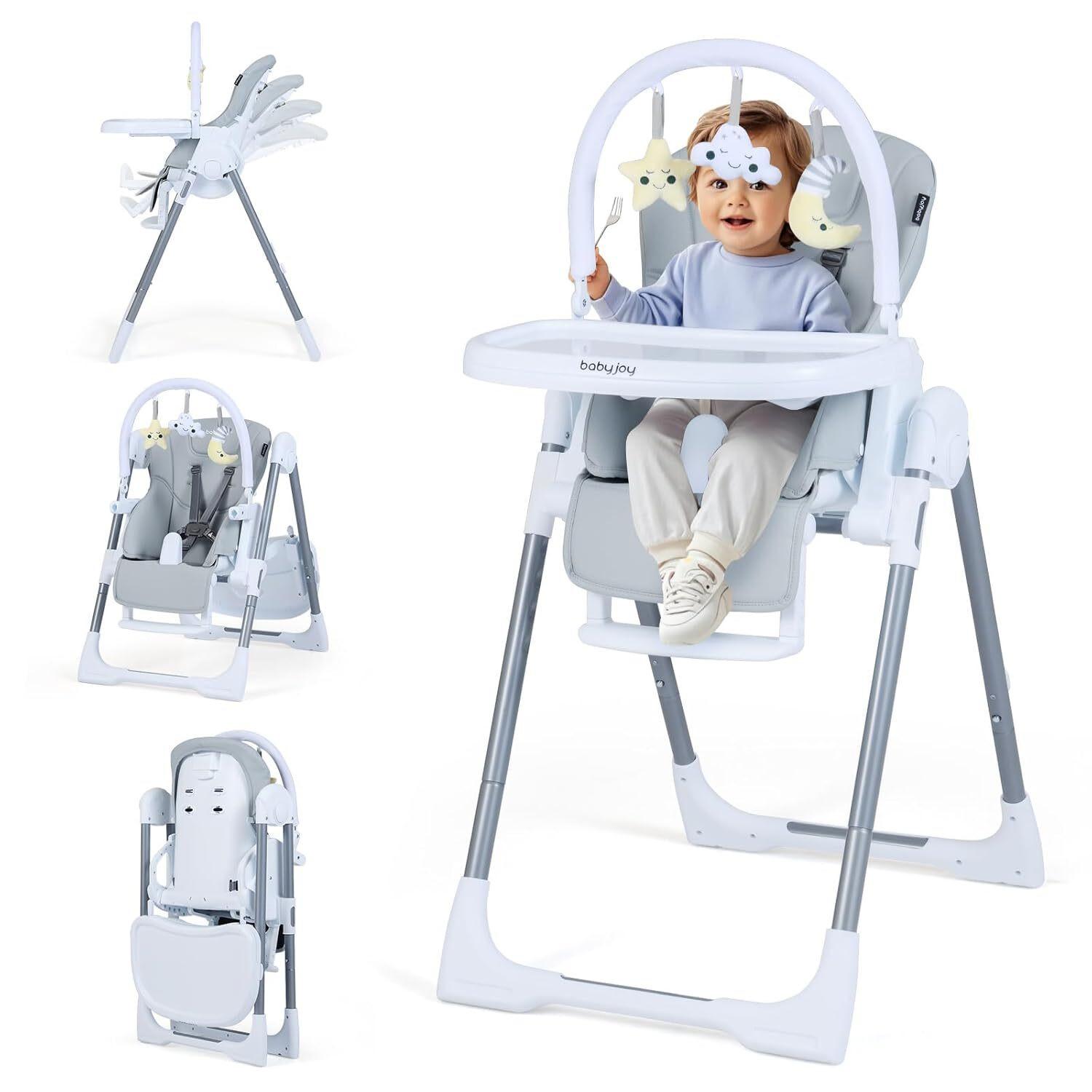 BABYSTUHL mit Spielbügel & Rollen hellgrau - Hellgrau, Metall (72/90.5/54cm) - COSTWAY