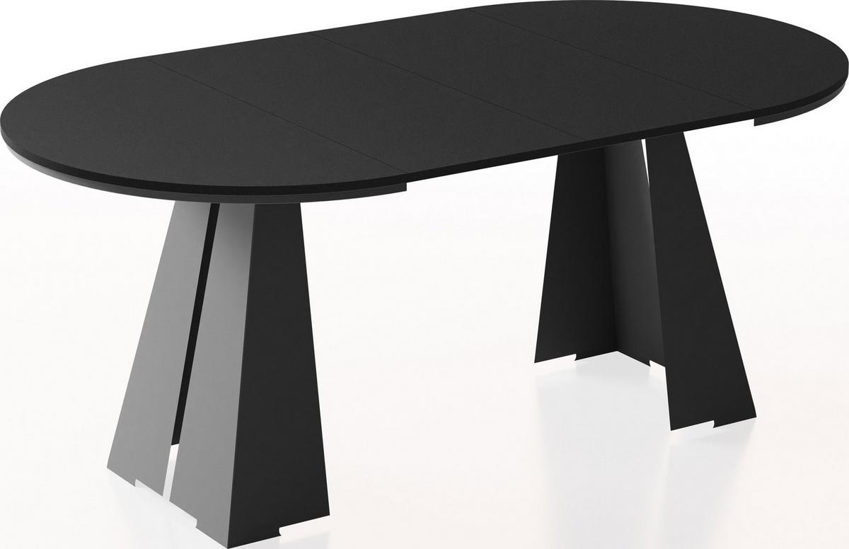 ESSTISCH Kova runder ausziehbarer, Schwarz 120-200/120/76 cm - Schwarz, Holzwerkstoff/Metall (120/196/76cm) - WFL GROUP