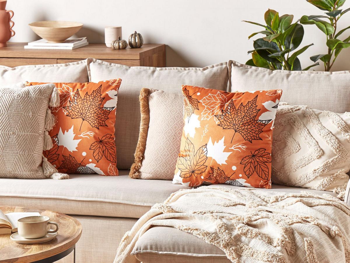 DEKOKISSEN Orange 45/45 cm Poinsettia - Orange, Textil (45/45cm) - Beliani