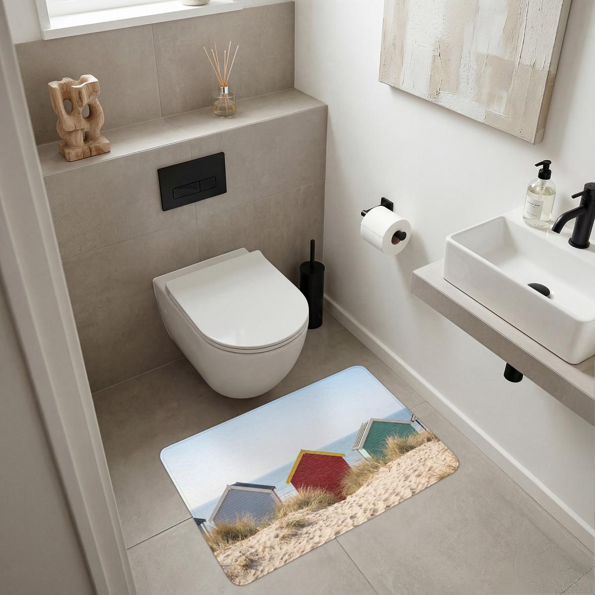 BADEMATTE Strand - Ferienhäuser - Farbenfroh - Dünen 90x60 cm - Multicolor, Textil (90/60cm) - OnlyWow