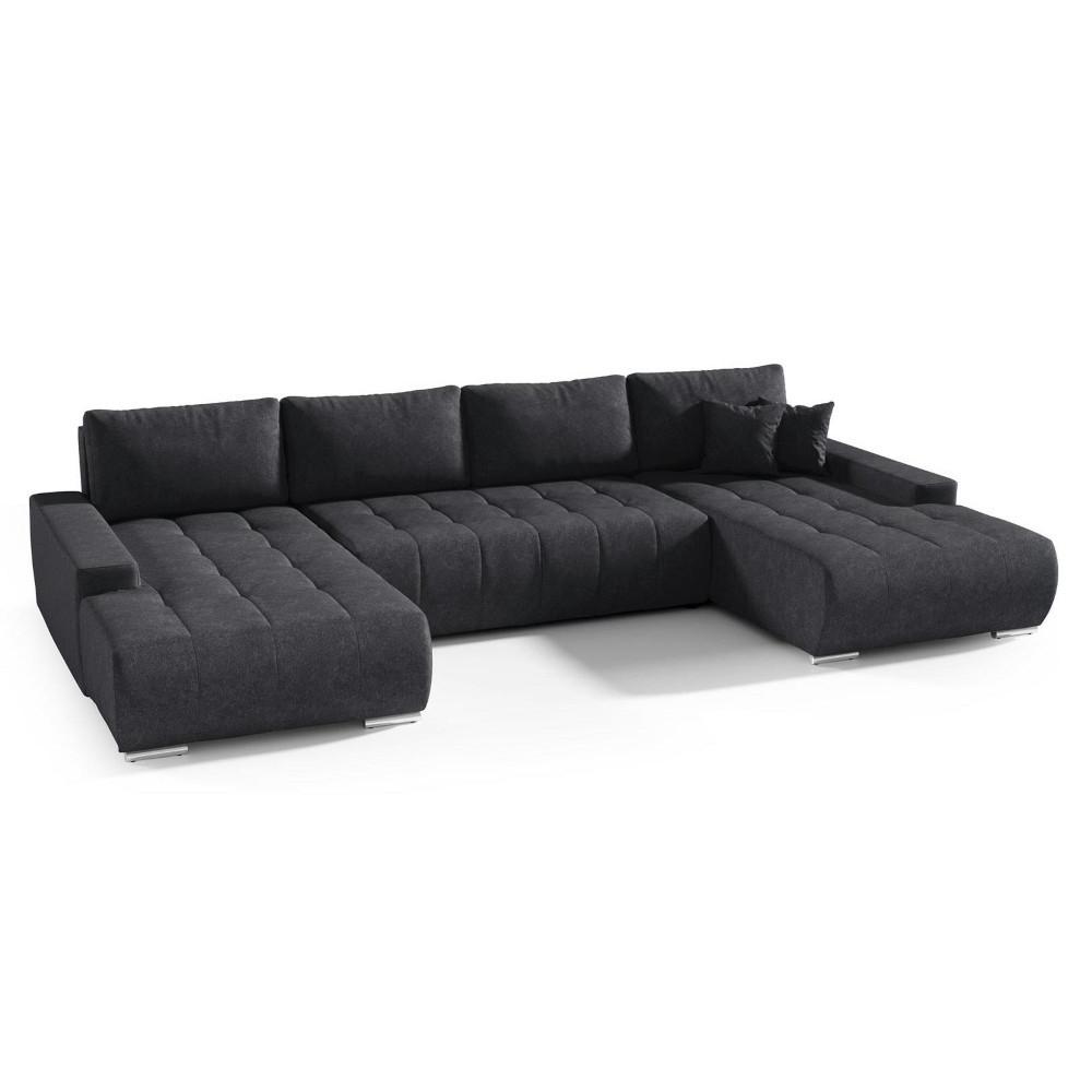 WOHNLANDSCHAFT Draco U Anthrazit - Anthrazit/Silberfarben, Textil/Metall (350/85/185cm) - Beautysofa