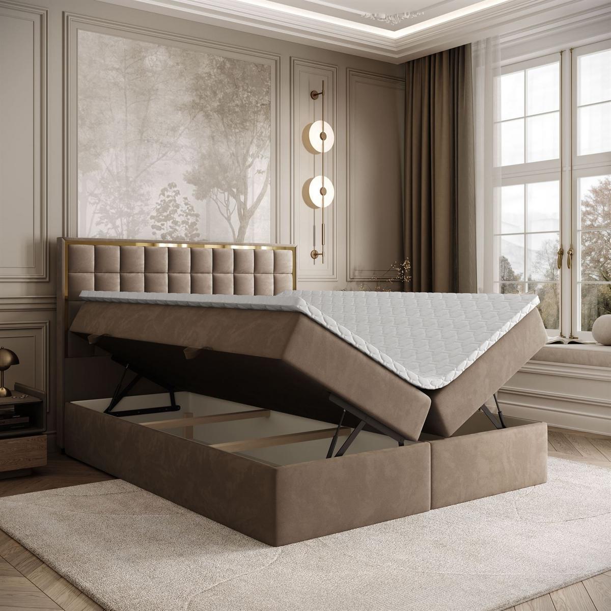 BOXSPRINGBETT ISADORA GOLD mit Bettkasten und Topper 160x200 cm Royal Velvet 176 - Beige, Textil - Lookway