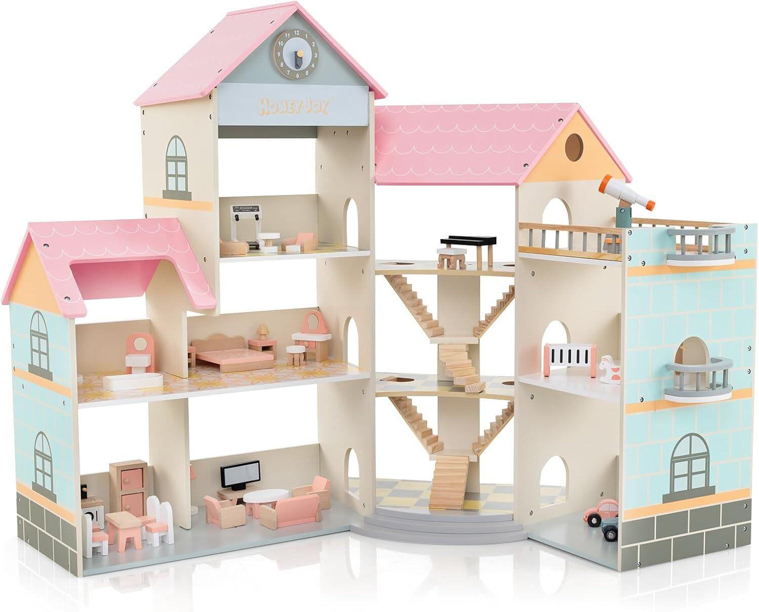 PUPPENHAUS 94cm Rosa - Pink, Holz (87/94/32cm) - COSTWAY