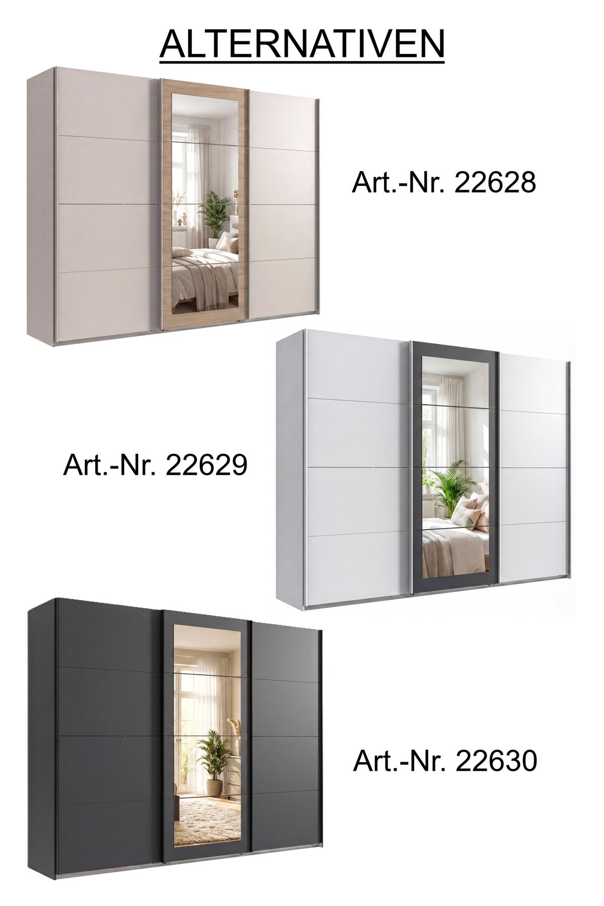 SCHWEBETÜRENSCHRANK 3-türig B270/H208/64 cm Kleiderschrank in Beige Grau, Spiegel umrahmt in Eiche Natur, Griffe Beige Grau / 22628 - Beige/Grau, Holzwerkstoff/Metall (270/208/64cm) - luma-home