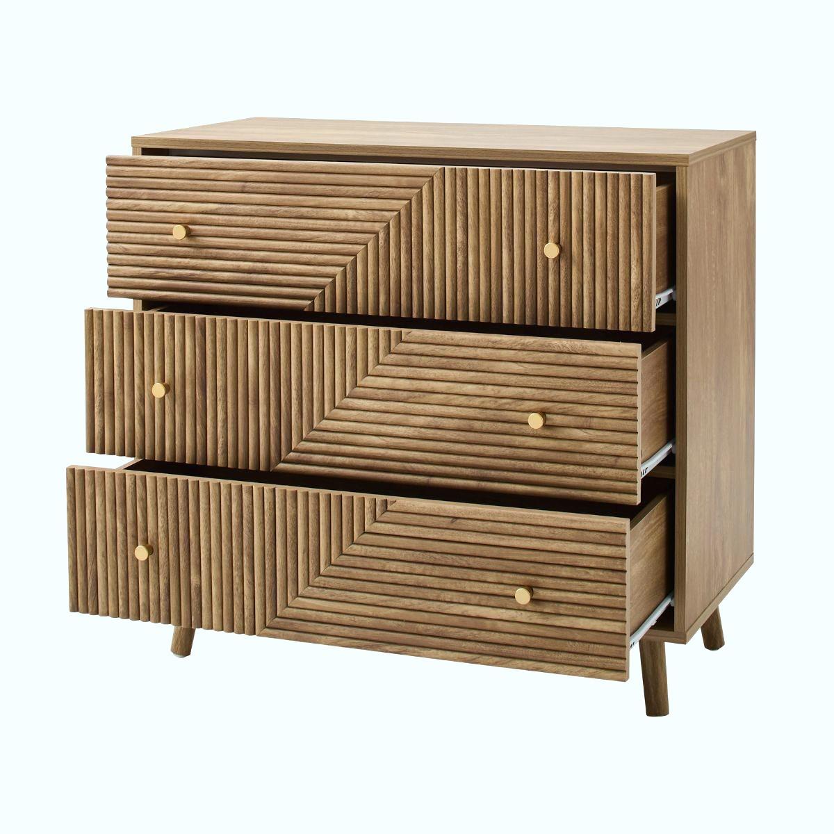 KOMMODE mit 3 Schubladen und Lamellenfronten - Eden 80/40/75 cm - Eschefarben, Holzwerkstoff (40/75/48cm) - Calicosy