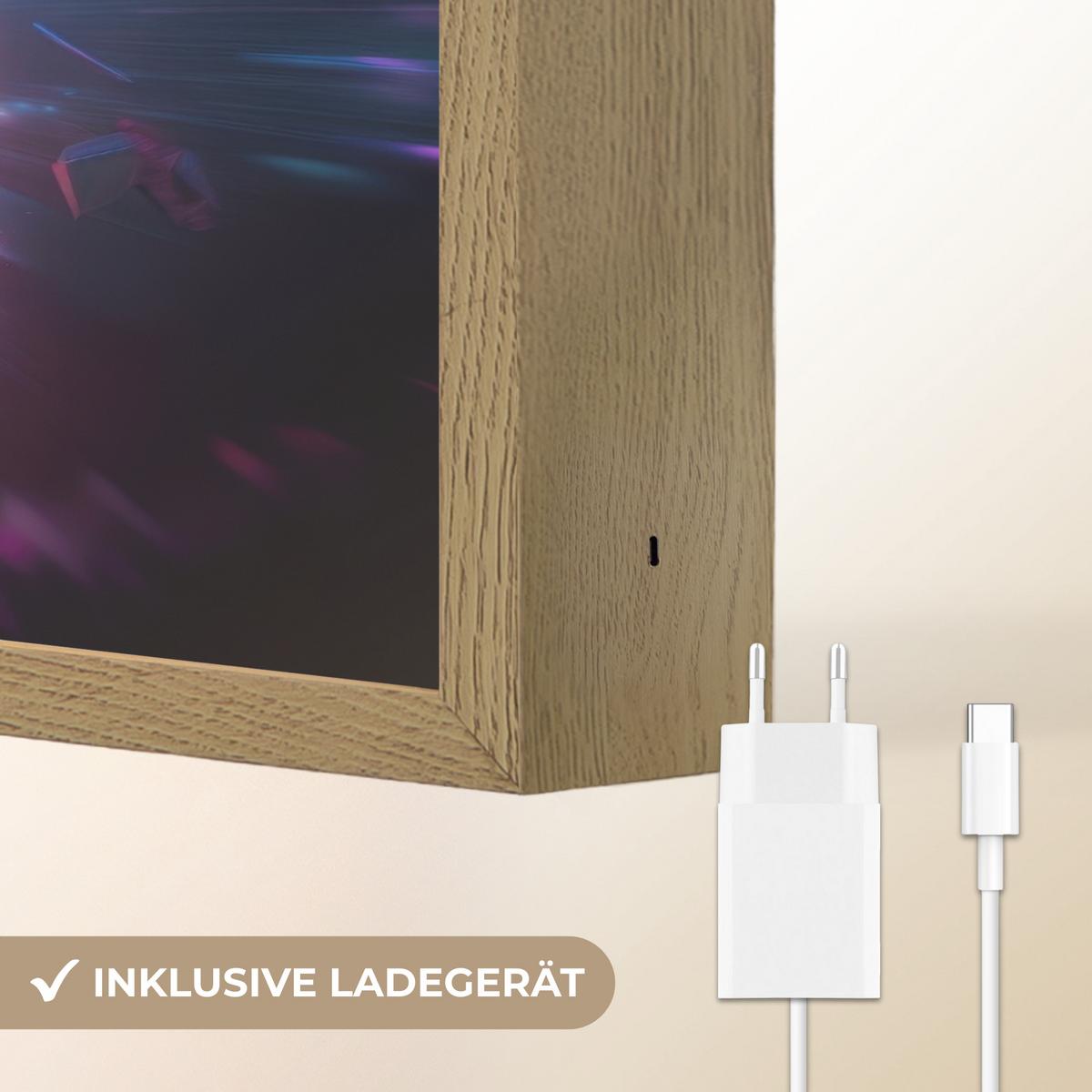 WANDLEUCHTE MIT AKKU Controller - Neon - Explosion - Abstrakt 40x30 cm - Violett, Holzwerkstoff (40/30/8cm) - OnlyWow