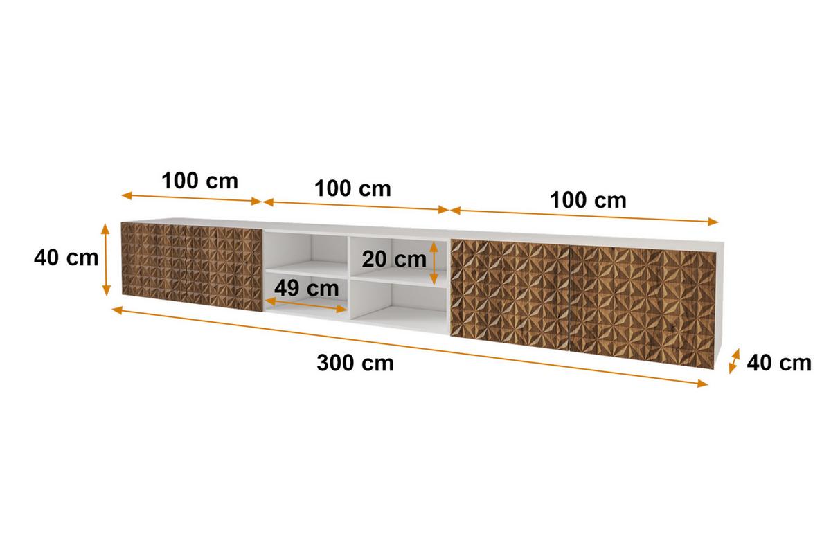 LOWBOARD VIRA-W 3x100x40x40 cm - Weiß / Katania - Eiche Wotan, Holzwerkstoff (300/40/40cm) - ALTDECOR