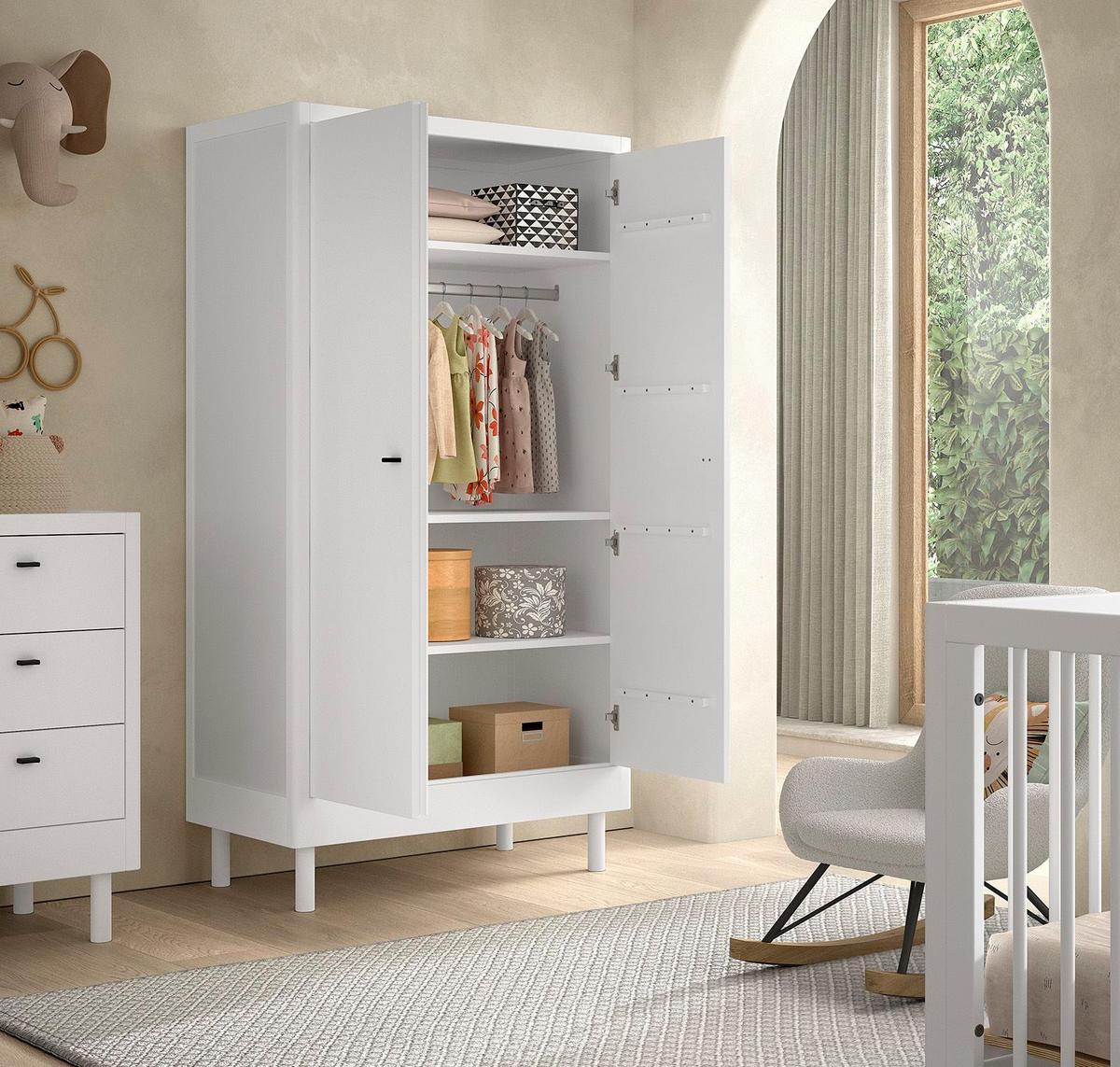 KLEIDERSCHRANK Keeley Buche Weiß Holz 2-trg. Komfort Stabil Modern - Weiß, Holz (100/190/55cm) - 58aufmkessel