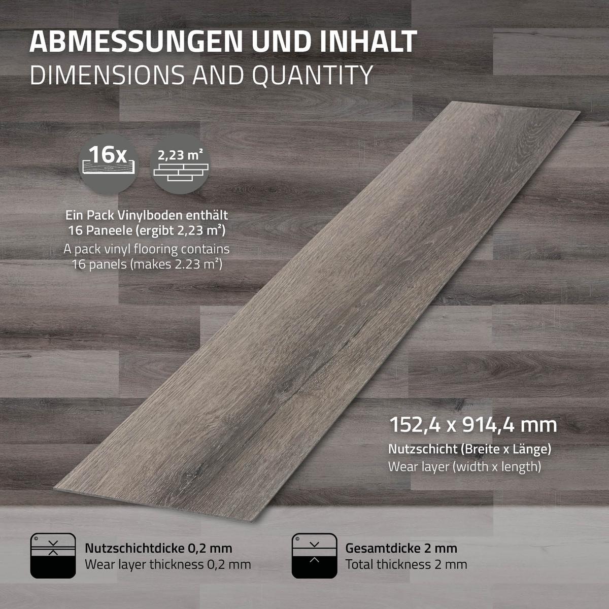 VINYLBODEN selbstklebend 11,15m²/80 Dielen Kiefer Grau - Hellgrau, Kunststoff (91.5/15.3/0.2cm) - ML-DESIGN