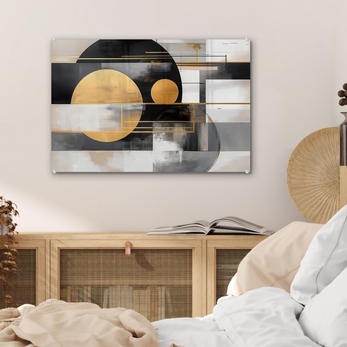 ACRYLGLASBILD Abstrakt - Gold - Silber - Formen - Ästhetisch - Modern Wanddeko 60x40 cm - Goldfarben, Glas (60/40cm) - MuchoWow