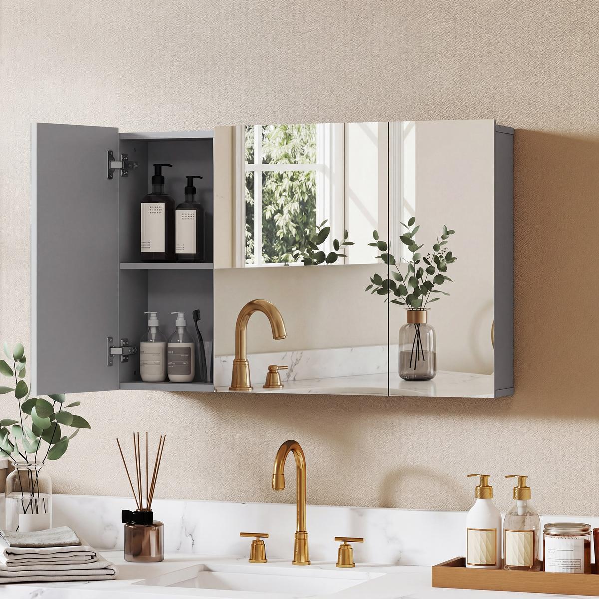 SPIEGELSCHRANK MDF Grau - Grau, Holzwerkstoff (15/60/90cm) - Kleankin