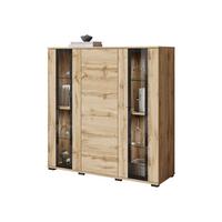 KOMMODE Caro HB 120 mit weißer LED Beleuchtung - Eiche Wotan/Schwarz, Holzwerkstoff/Kunststoff (120/122/40cm) - MIRJAN24