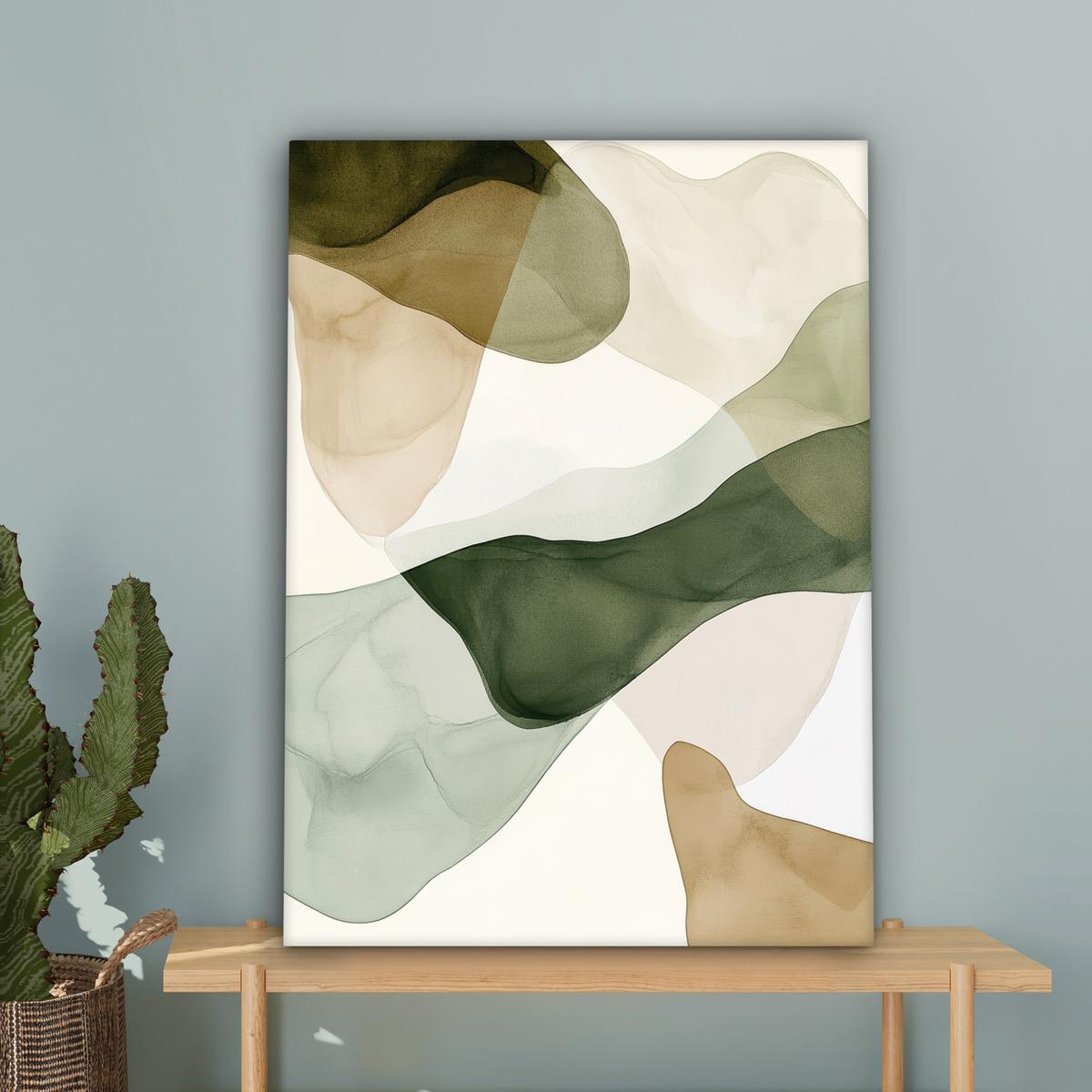 LEINWANDBILD Japandi - Abstrakt - Grün Wandbild Wohnzimmer 60x80 cm - Salbeigrün, Textil (60/80cm) - MuchoWow