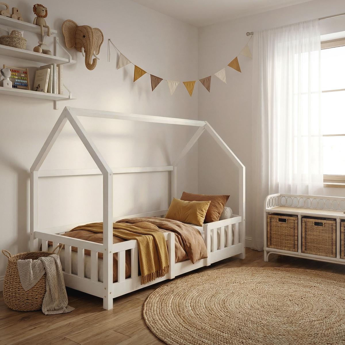 KINDERBETT 80x160 cm mit Matratze & Rausfallschutz Weiß aus Kiefernholz - Weiß, Holz (80/160cm) - ML-DESIGN