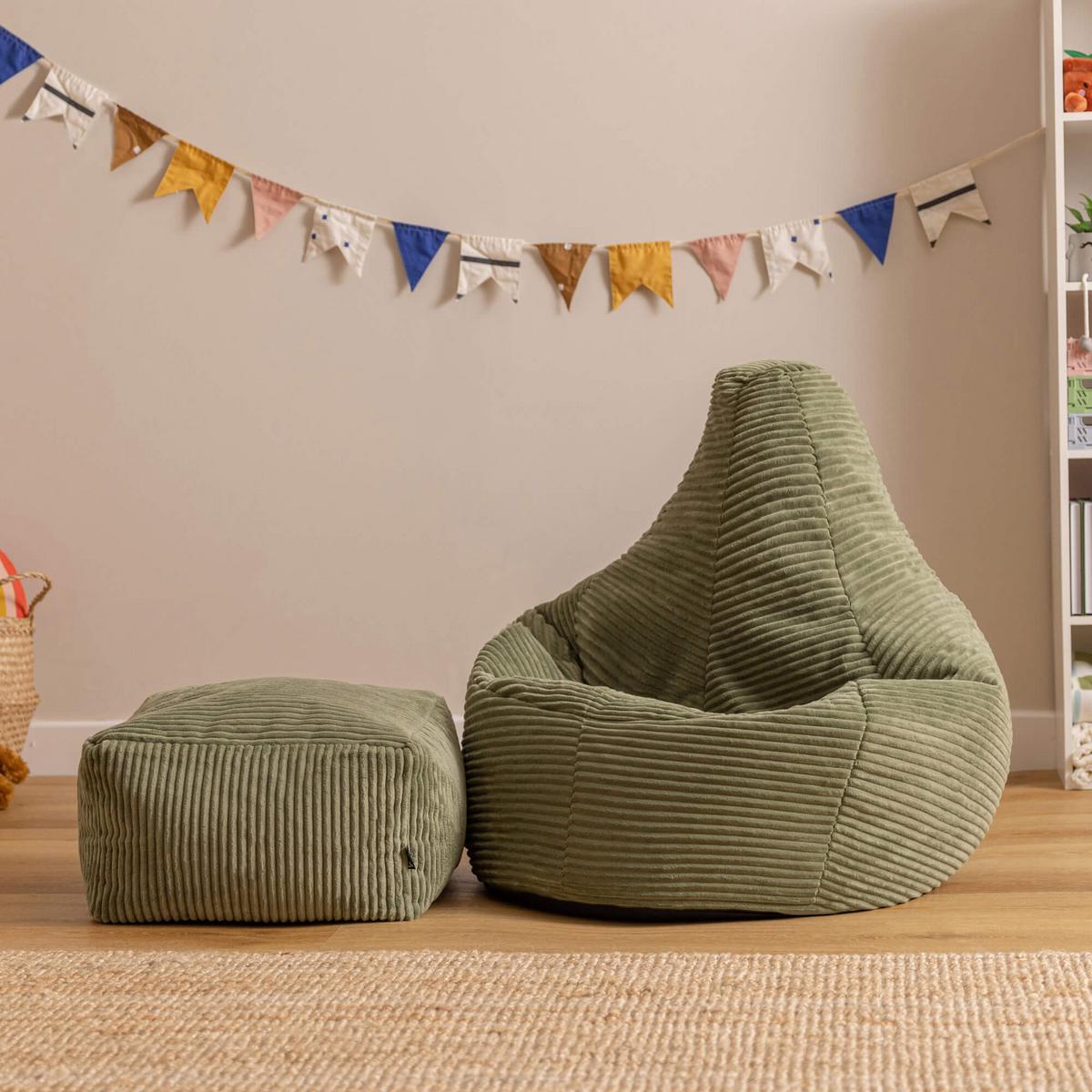 KINDERSITZSACK mit Hocker Dalton Cord - Salbeigrün, Textil (69/59/65cm) - icon