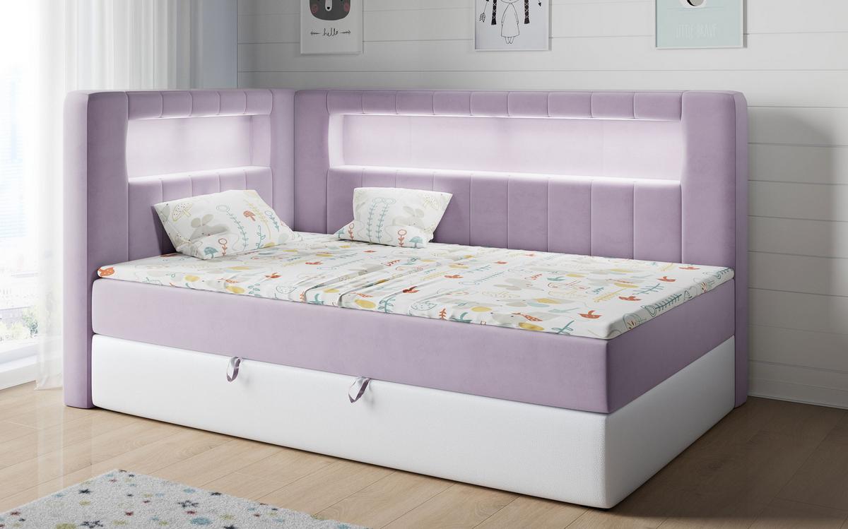 BOXSPRINGBETT JUNIOR GOLD 3 90/200 Violett/Weiß - linke Seite - Violett/Weiß, Holz/Textil (90/200cm) - MKS