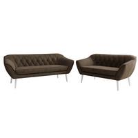 SITZGARNITUR PIRS 3+2 - Braun Velvet - Weiße Beine - Dunkelbraun/Braun, Holzwerkstoff/Textil (180/75/74cm) - MKS