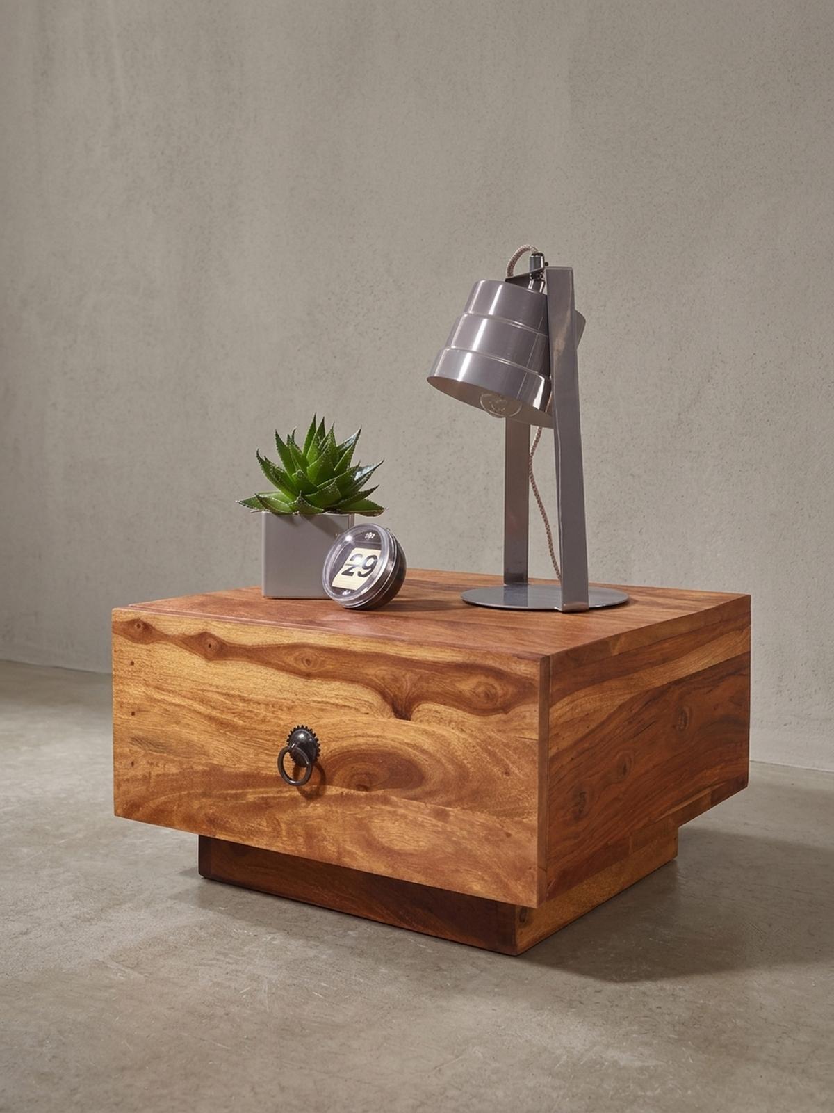 NACHTTISCH Massivholz Schublade Landhausstil Handgefertigt NAKO, Braun 40x40x25 cm - Braun, Holz/Metall (40/25/40cm) - KADIMA DESIGN