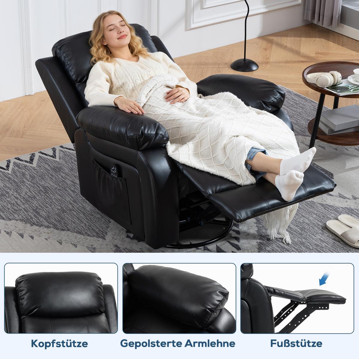 MASSAGESESSEL Kunstleder Metall Schwarz - Schwarz, Textil/Metall (92/100/98cm) - HOMCOM
