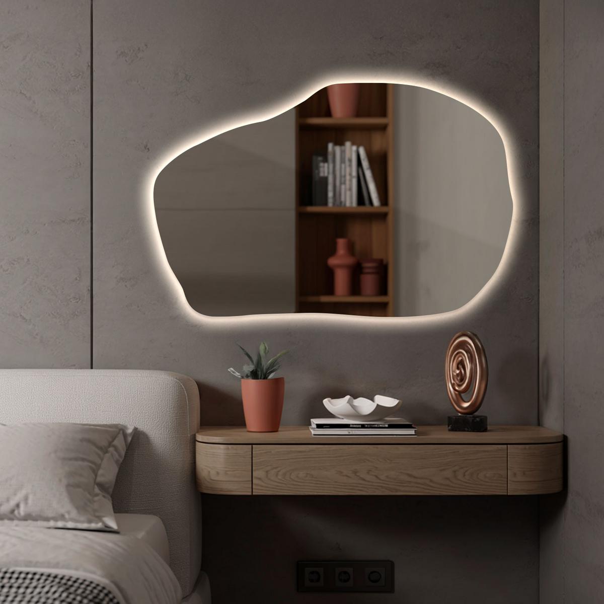 LED SPIEGEL 100 x 65 cm Unregelmäßige Form Neutralweiß 4000K - Transparent, Glas (100/65/0.4cm) - TULUP