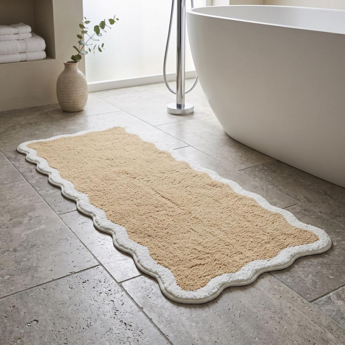 BADLÄUFER Wellenrand 40/100 cm, 100 % Baumwolle - Beige, Textil (40/100cm) - Homescapes
