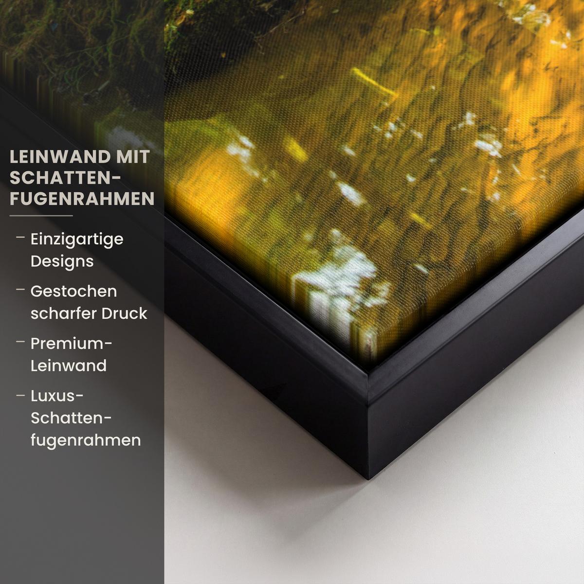 LEINWAND Bilder mit Rahmen - Wald - Landschaft - Wasser - Bäume - Sonne - Grün - Natur - 80x60 - Grün, Textil (80/60cm) - MuchoWow