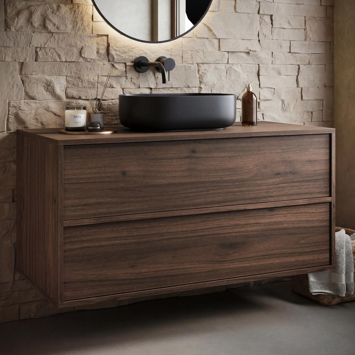 WASCHBECKENUNTERSCHRANK Mali 2 Schubladen Walnuss Braun - 100 x 46 x 54 cm - Eichefarben, Holz (100/54/46cm) - Badplaats