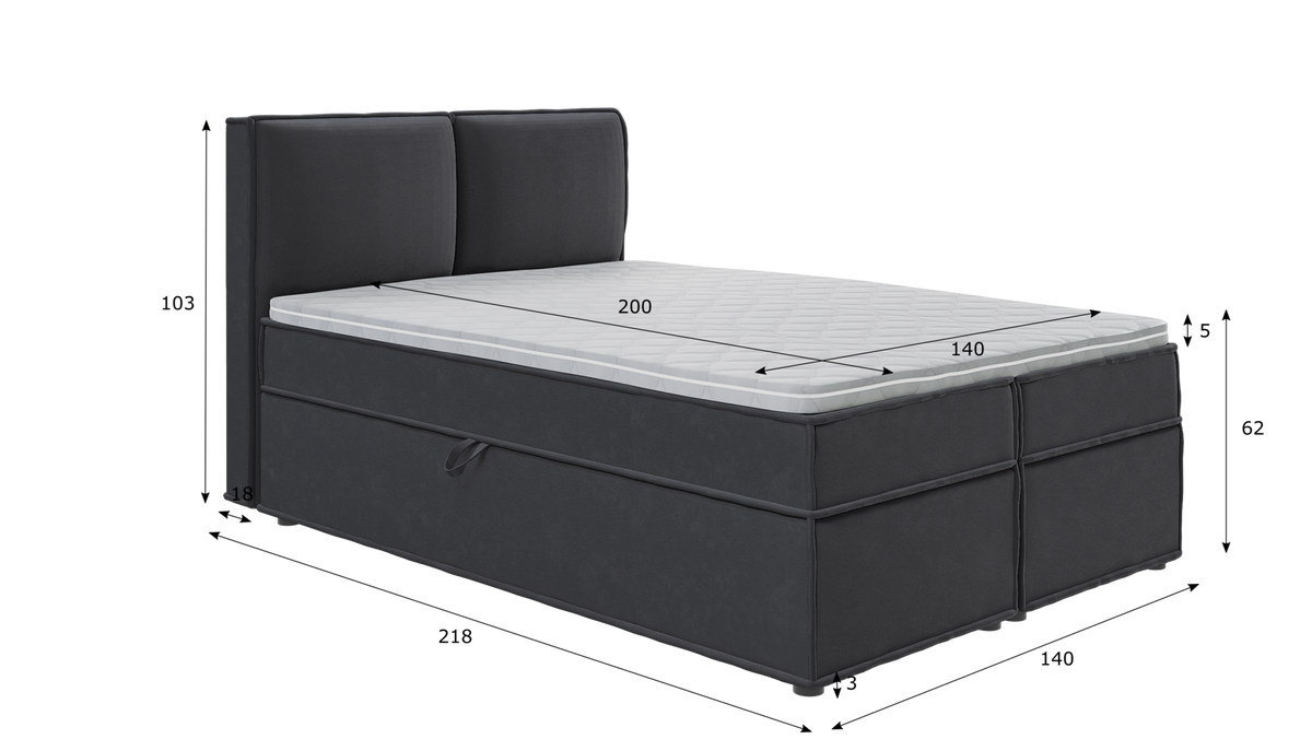 BOXBETT Eclipse 140/200 cm Graphit Luxusmicrofaser - Graphitfarben/Schwarz, Holz/Kunststoff (140/200cm) - S-Style Möbel