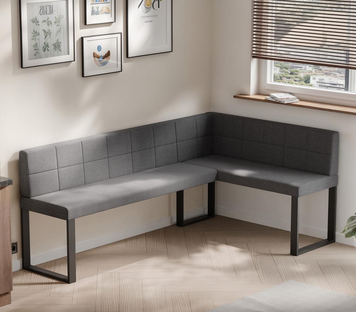 ECKBANK rechts SANA U Webstoff gesteppt, 168/128 cm Dunkelgrau - Dunkelgrau, Textil/Metall (128/168cm) - Idohome