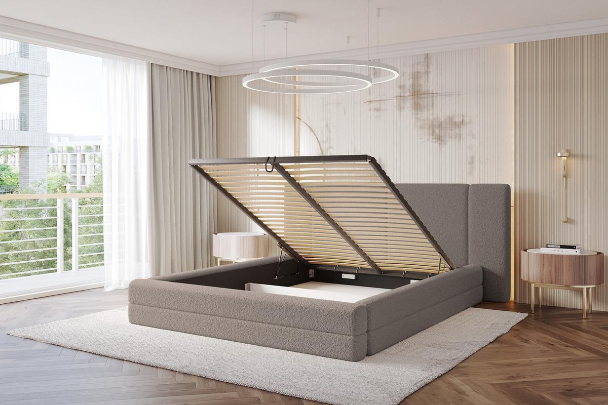 POLSTERBETT mit Bettkasten und Lattenrost, Bett mit Matratze H3/H4 - TEVO 140x200 Braun - Braun, Holzwerkstoff/Textil (140/200cm) - ALTDECOR