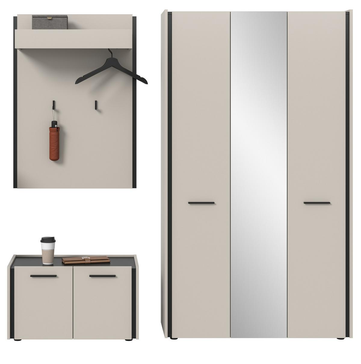 GARDEROBEN-SET 3-teilig Kaschmir 197 x 190 cm, Garderobenkombination mit Soft-Close - Kaschmir/Schwarz, Holzwerkstoff/Kunststoff (197/190/40cm) - Inn.Furn