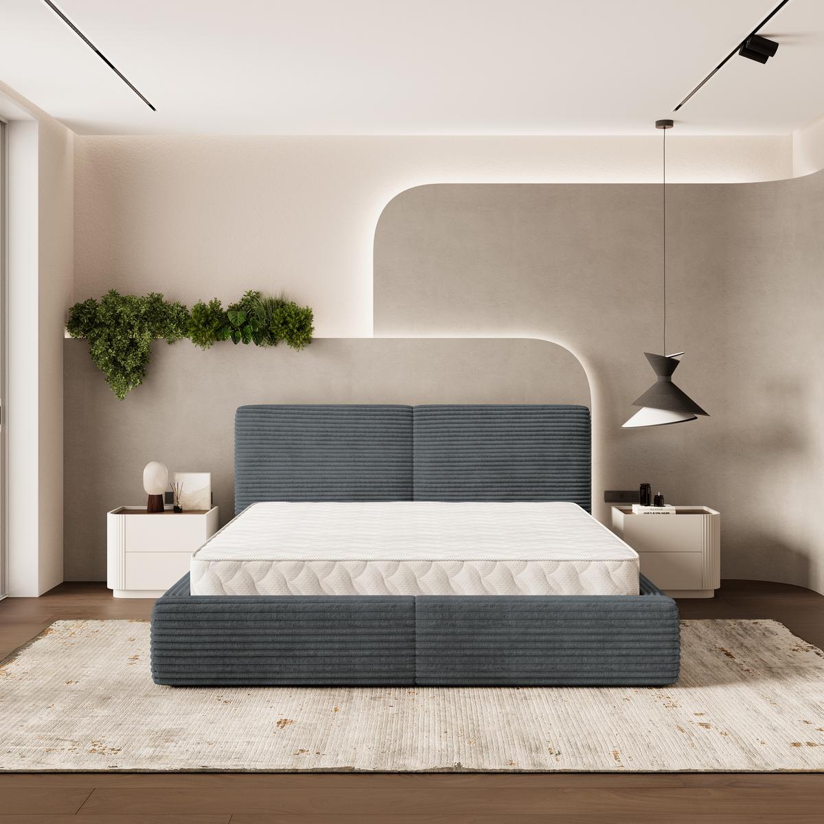 POLSTERBETT FELURO T 200x200 cm mit Bettkästen - Grau - Grau, Holz/Textil - MASSENO