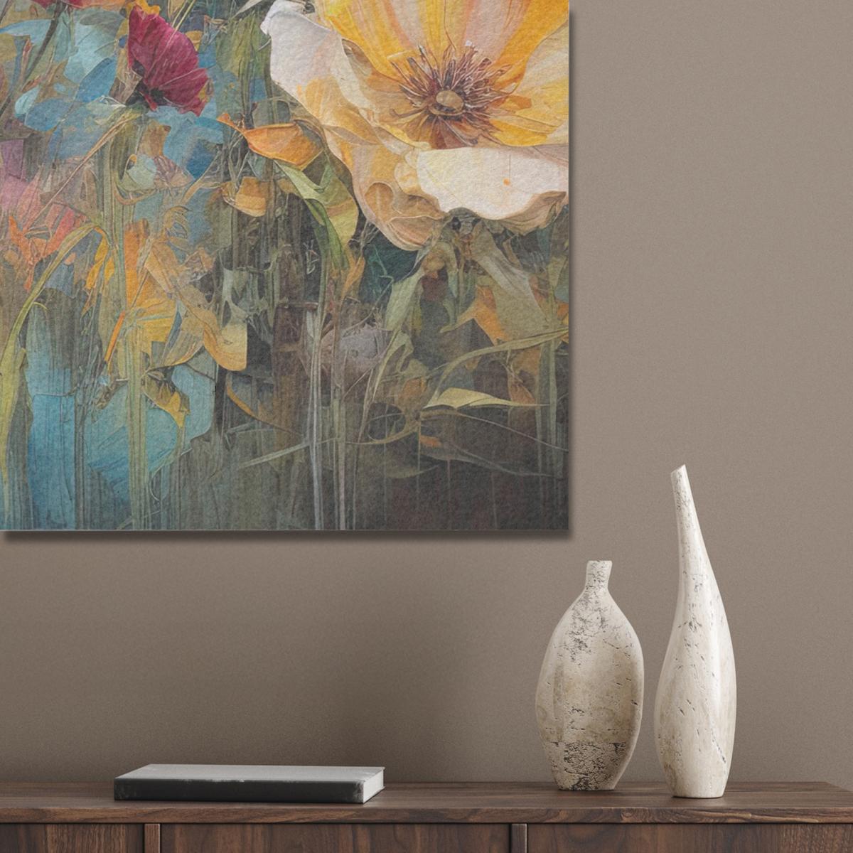 AKUSTIKBILD Blumen - Aquarell - Kunst - Botanisch - Natur Akustikpaneele 90x90 cm - Orange, Kunststoff (90/90/0.9cm) - MuchoWow