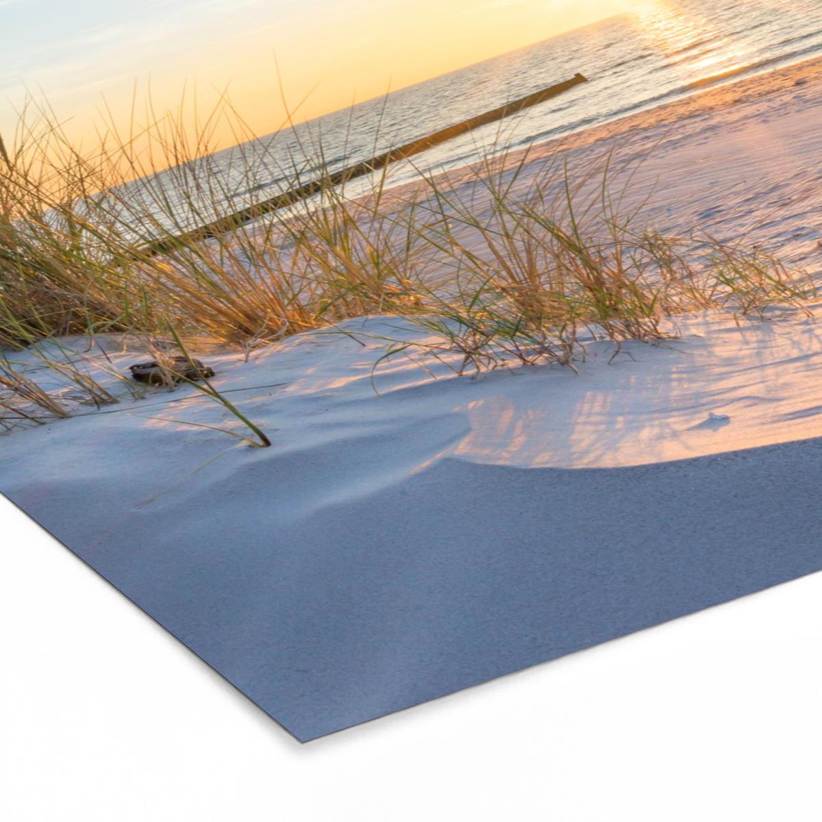 POSTER MIT RAHMEN Strand - Sonne - Düne - Gras - Sand - Horizont 120x80 cm - Hellblau, Papier (120/80cm) - MuchoWow