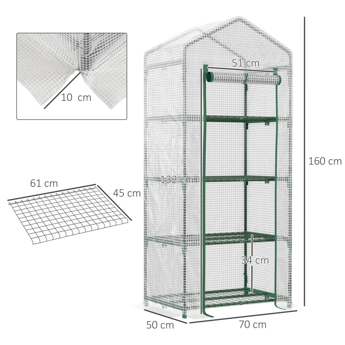 FOLIENGEWÄCHSHAUS, Weiß, PVC, Stahl - Weiß, Kunststoff (50/160/70cm) - Outsunny