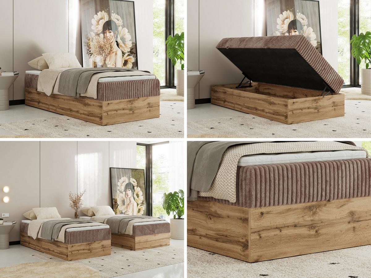 BOXBETT WOOD ZERO 90/200 - Braun Cord - H3 - Topper T25 - Braun, Textil (90/200cm) - MKS