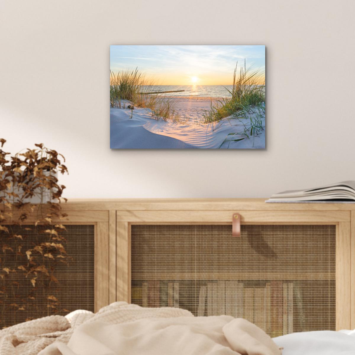 METALLBILD Strand - Sonne - Düne - Gras - Sand - Horizont 30x20 cm - Hellblau, Metall (30/20cm) - MuchoWow