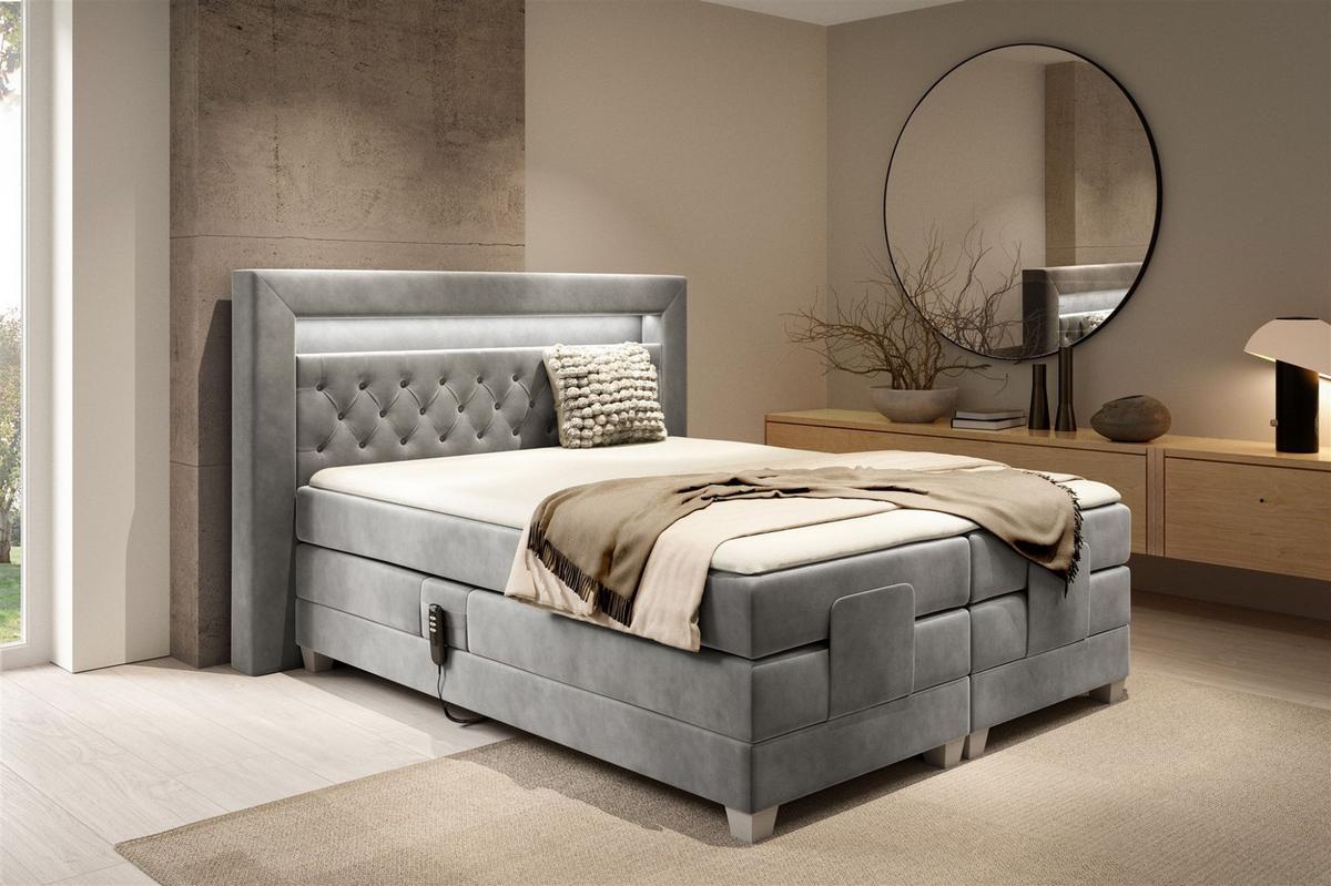 BOXSPRINGBETT Bett Elektrisch Armando - Grau, Holzwerkstoff/Textil (140/200cm) - Fun Möbel