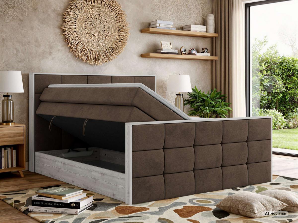 BOXSPRINGBETT ALNOR KING DUO 200/200 - Braun Velvet - Topper Visco - H3 - Schwarz/Braun, Kunststoff/Textil (200/200cm) - MKS